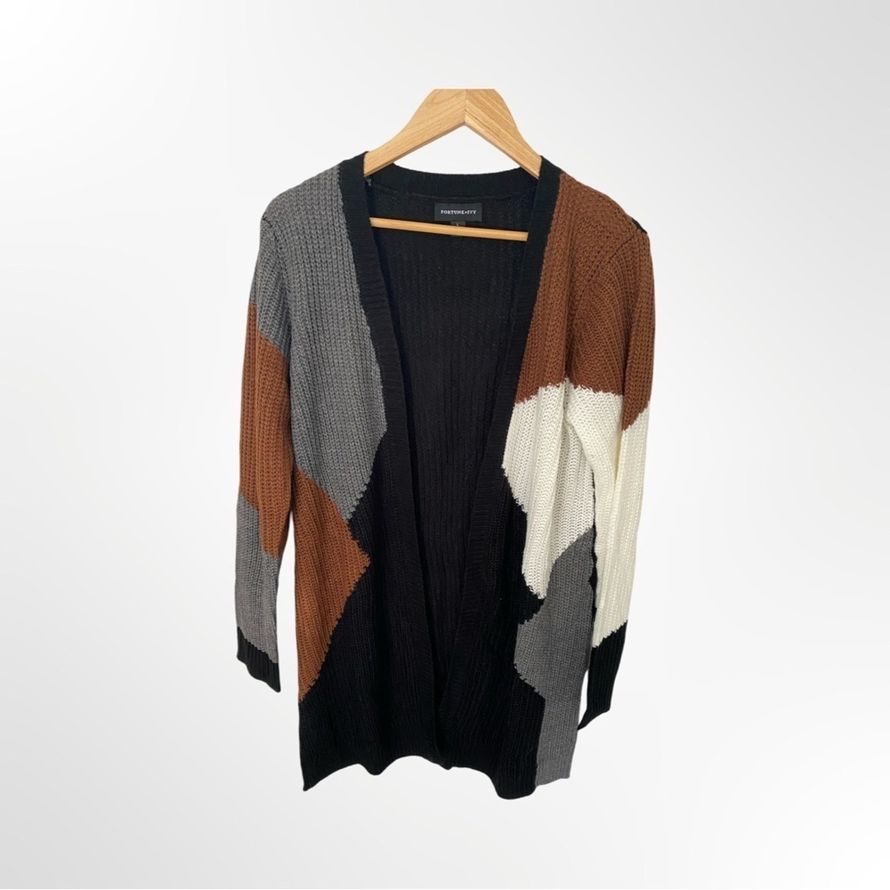 Fortune + Ivy Colorblock Open Front Cardigan Sweater Size L